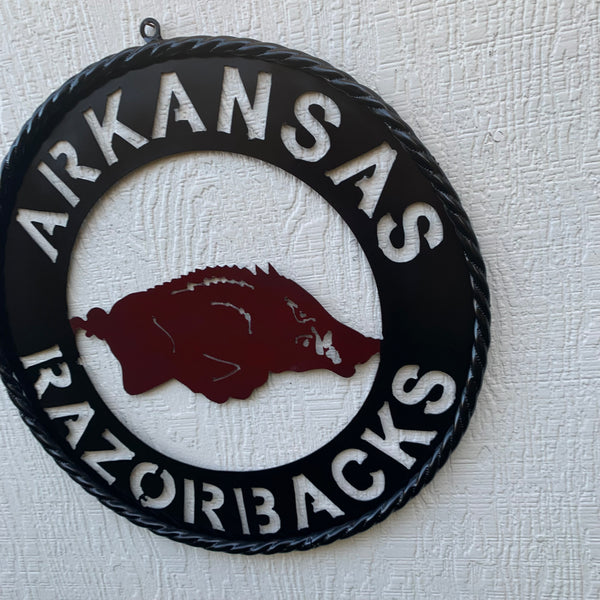 12", 18", 24", 32" ARKANSAS RAZORBACKS CUSTOM METAL VINTAGE CRAFT WIDE BAND RING TEAM SIGN HANDMADE