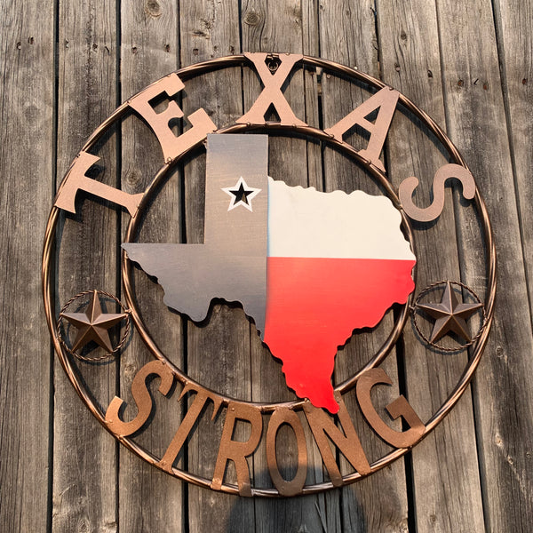 24" TEXAS STRONG BARN METAL WALL ART SIGN WESTERN HOME DECOR RED WHITE BLUE HANDMADE