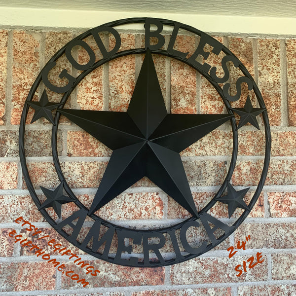 GOD BLESS AMERICA BLACK METAL BARN LONESTAR TWISTED RING METAL ART WESTERN HOME DECOR HANDMADE NEW-#EH10487