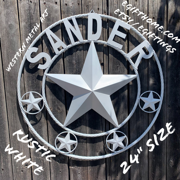 SMITH STYLE YOUR CUSTOM NAME STAR METAL BARN WHITE STAR 3d WITH TWISTED ROPE RING DESIGN METAL WALL ART WESTERN HOME DECOR VINTAGE RUSTIC NEW HANDMADE, 24", 32", 36", 40", 44", 46", 50"