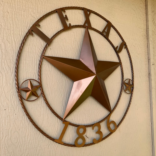 24", 32",36",40" TEXAS 1836 HAMMERED COPPER  BARN STAR METAL WALL WESTERN HOME DECOR RED WHITE BLUE ART