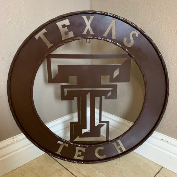 12", 18", 24", 32" TEXAS TECH BROWN WIDE BAND DISC RING CUSTOM METAL VINTAGE CRAFT SIGN HANDMADE TO ORDER