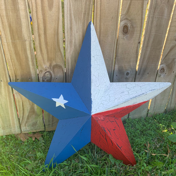 CRACKLE STYLE RED WHITE & BLUE METAL BARN STAR METAL WALL ART WESTERN HOME DECOR RUSTIC NEW