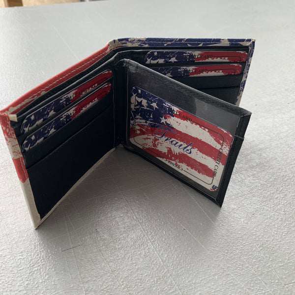 4.25" x 3.75" USA FLAG RED WHITE BLUE WALLET LEATHER BIFOLD WALLET NEW-- FREE SHIPPING