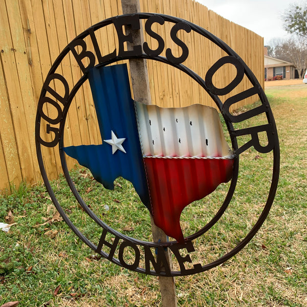 24" WAVY GOD BLESS PUR HOME STATE OF TEXAS METAL CRAFT SIN WESTERN HOME DECOR HANDMADE NEW