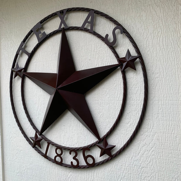 36" TEXAS 1836 BROWN BARN STAR METAL ART WESTERN HOME DECOR VINTAGE RUSTIC CRAFT ART