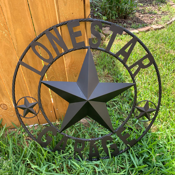 LONESTAR GARAGE STYLE CUSTOM BARN NAME STAR LONESTAR GARAGE METAL NAME BARN STAR WITH TWISTED ROPE RING 3d STAR ART WESTERN HOME DECOR RUSTIC BROWN