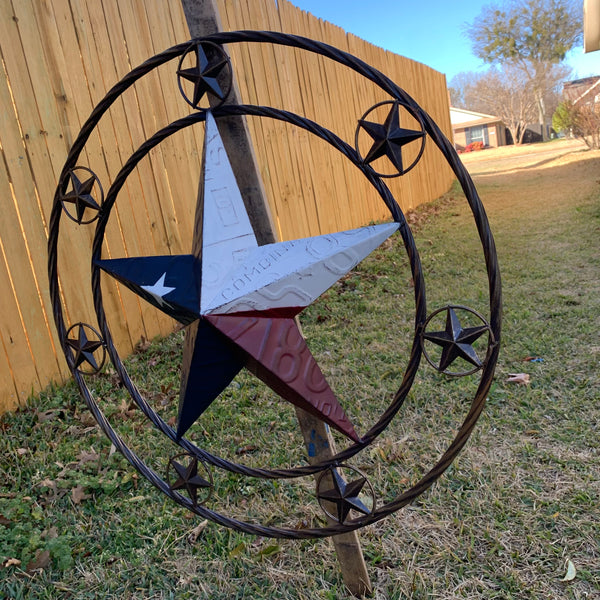 24" LICENSE PLATE MULTI STAR RED WHITE BLUE METAL BARN STAR WESTERN HOME DECOR NEW
