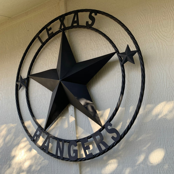 TEXAS RANGERS BLACK LONE STAR METAL TEAM WESTERN HOME DECOR CRAFT