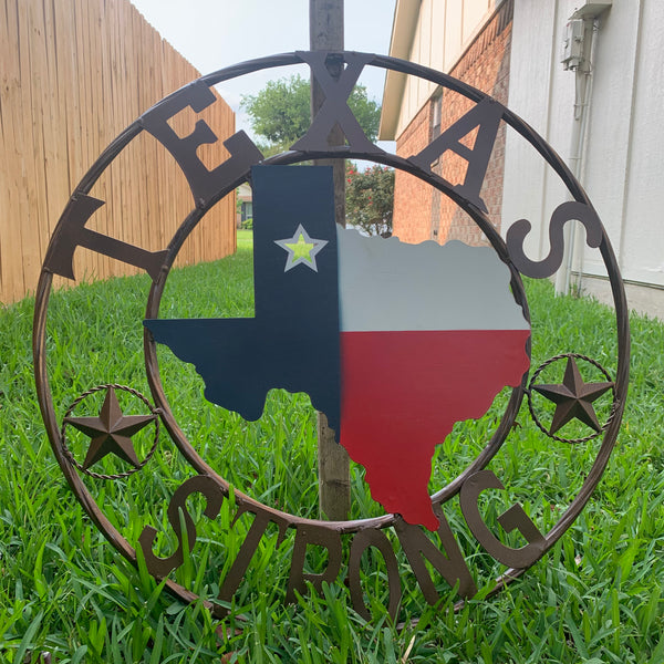 24" TEXAS STRONG BARN METAL WALL ART SIGN WESTERN HOME DECOR RED WHITE BLUE HANDMADE