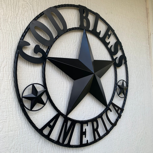 #EH10562 GOD BLESS AMERICA BLACK METAL BARN LONE STAR WESTERN HOME DECOR HANDMADE NEW