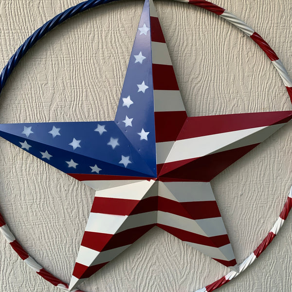 USA AMERICANA FLAG STAR METAL RED WHT BLUE STAR WESTERN HOME DECOR HANDMADE 12",16",24",32"36",38",40",48"