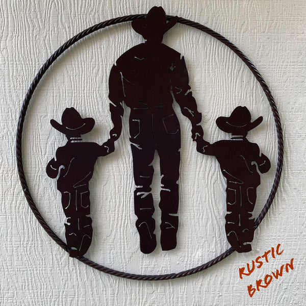 24" FATHER & 2 SON LASER CUT METAL WALL ART CUSTOM VINTAGE CRAFT RUSTIC BLACK HAND MADE