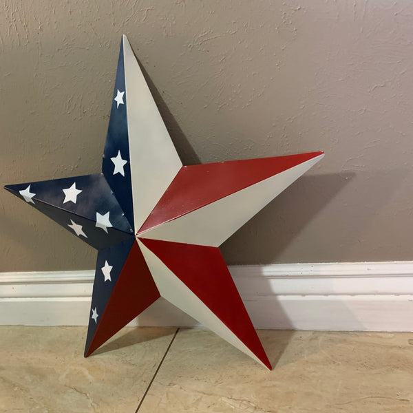 12",16",24",30",36" USA AMERICAN FLAG STAR STYLE #1 RED WHITE & BLUE METAL BARN STAR WALL ART HANDMADE STYLE# 1