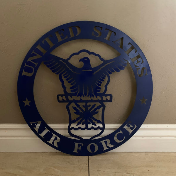 24" US AIR FORCE LASERCUT BLUE MILITARY METAL WALL ART AIRFORCE WESTERN HOME DECOR NEW