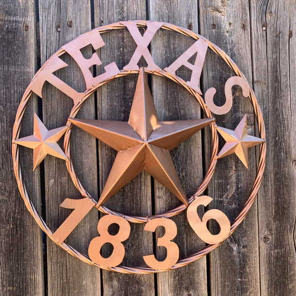 16", 20", 24", 32" TEXAS 1836 HAMMERED COPPER  BARN STAR METAL WALL WESTERN HOME DECOR RED WHITE BLUE ART