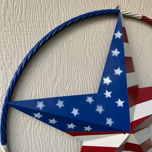 USA AMERICANA FLAG STAR METAL RED WHT BLUE STAR WESTERN HOME DECOR HANDMADE 12",16",24",32"36",38",40",48"