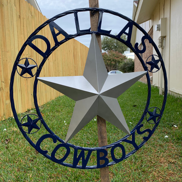 DALLAS COWBOYS SILVER & NAVY BLUE BARN STAR CUSTOM METAL VINTAGE LONE STAR WESTERN HOME DECOR HANDMADE 24",32",36",40",42",44",46",48",50"