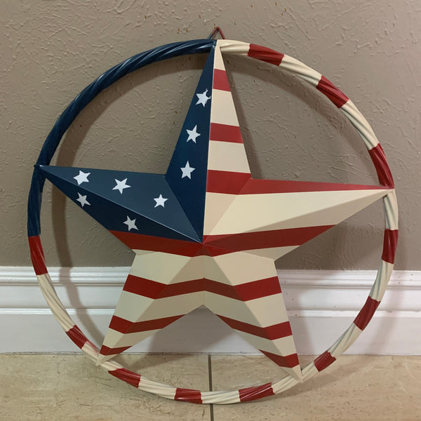 AMERICAN USA FLAG BARN STAR METAL RED IVORY BEIGE BLUE STAR12",16",24",32"36",38",40",48"