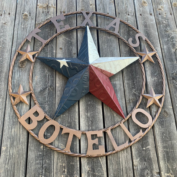 BOTELLO STYLE CUSTOM NAME STAR LICENSE PLATE STAR TWISTED RING WESTERN HOME DECOR HANDMADE