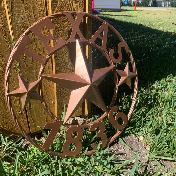 16", 20", 24", 32" TEXAS 1836 HAMMERED COPPER  BARN STAR METAL WALL WESTERN HOME DECOR RED WHITE BLUE ART