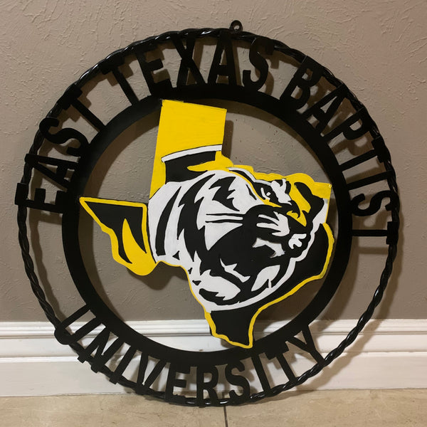 EAST TEXAS BAPTIST UNIVERSITY METAL CUSTOM VINTAGE CRAFT SIGN WALL ART TEAM HANDMADE