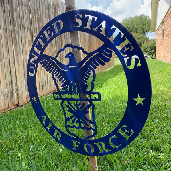 24" US AIR FORCE LASERCUT BLUE MILITARY METAL WALL ART AIRFORCE WESTERN HOME DECOR NEW