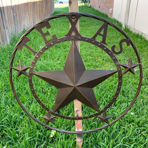 24" TEXAS BARN STAR BEADED METAL ART WESTERN HOME DECOR VINTAGE RUSTIC DARK BRONZE