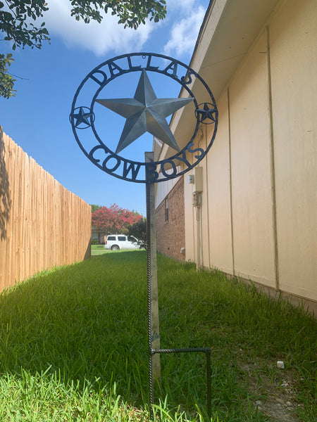 24" STAR & 34" STAKE DALLAS COWBOYS DECOR METAL ART WESTERN HOME WALL DECOR ALL SILVER & NAVY BLUE WITH 34" STAKE
