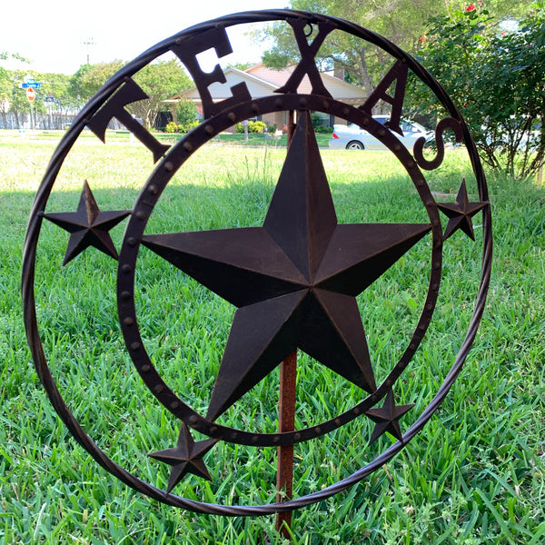 24" TEXAS BARN STAR BEADED METAL ART WESTERN HOME DECOR VINTAGE RUSTIC DARK BRONZE