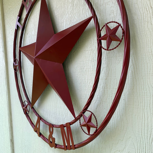 TEXAS A&M BURGUNDY RED BARN LONE STAR METAL CUSTOM VINTAGE CRAFT TEAM STAR WESTERN HOME DECOR HANDMADE SIZE:24",32",36",40",42",44",46",50"