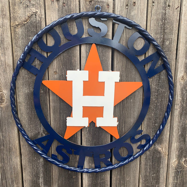 12",18",24",32",36" HOUSTON ASTROS ORANGE & NAVY  BLUE CUSTOM METAL VINTAGE CRAFT WALL ART HANDMADE