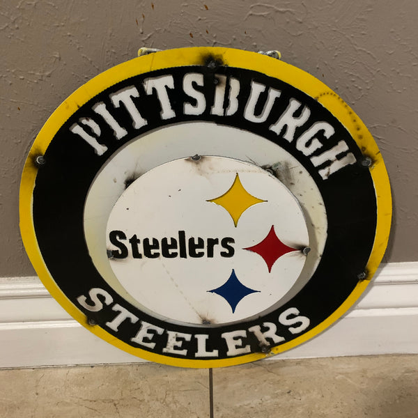 15" PITTSBURGH DISC CUSTOM METAL VINTAGE CRAFT TEAM SPORTS SIGN WESTERN HOME DECOR HANDMADE