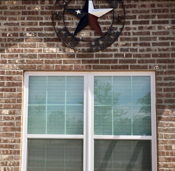 24", 32", 40" GOD BLESS OUR HOME LICENSE PLATE BARN METAL STAR ROPE RING WALL ART WESTERN HOME DECOR RED WHITE & BLUE