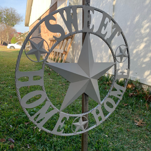 HOME SWEET HOME RUSTIC BEIGE METAL BARN STAR LONE STAR WALL ART WESTERN HOME DECOR HANDMADE NEW #EH10588