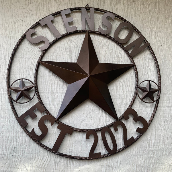 STENSON STYLE YOUR CUSTOM STAR NAME BARN METAL STAR 3d TWISTED ROPE RING WESTERN HOME DECOR RUSTIC BRONZE COPPER NEW HANDMADE 24",32",34",36",40",42",44",46",50"