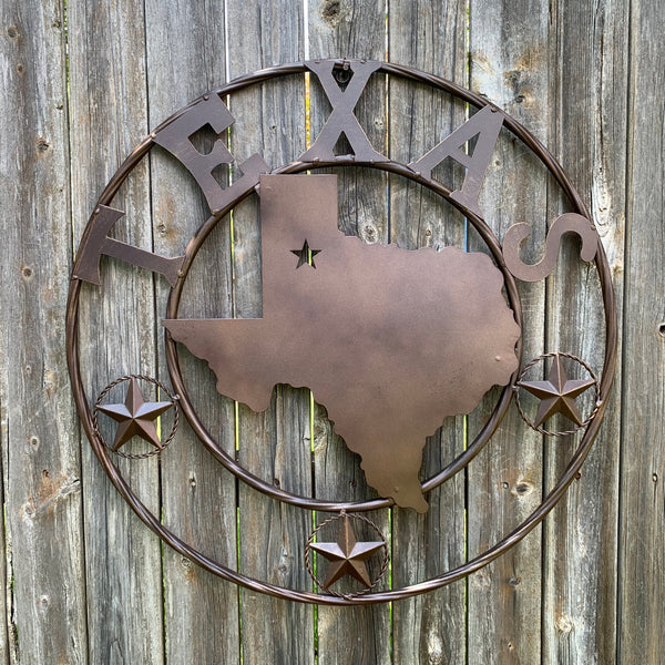 24" State of Texas Map Metal Wall Art Western Home Decor Vintage Rustic Bronze Copper New