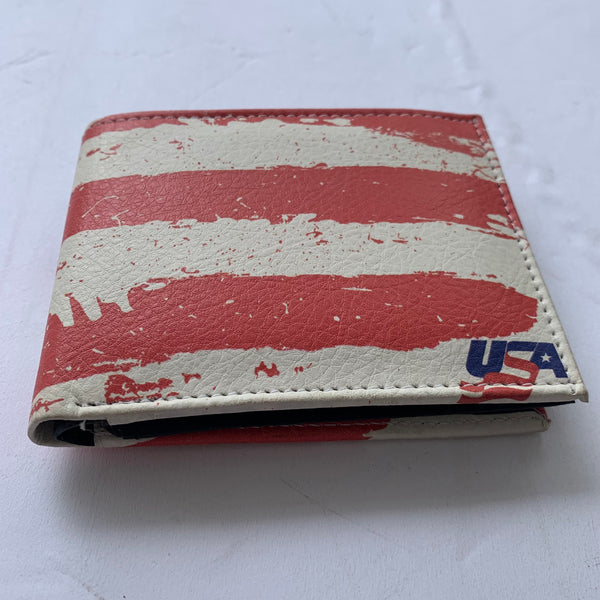 4.25" x 3.75" USA FLAG RED WHITE BLUE WALLET LEATHER BIFOLD WALLET NEW-- FREE SHIPPING