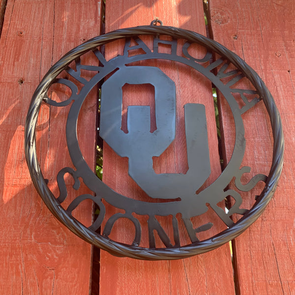 12", 18", 24", 32" OU OKLAHOMA SOONERS RUSTIC BLACK METAL CUSTOM VINTAGE CRAFT WALL ART TEAM SIGN HANDMADE