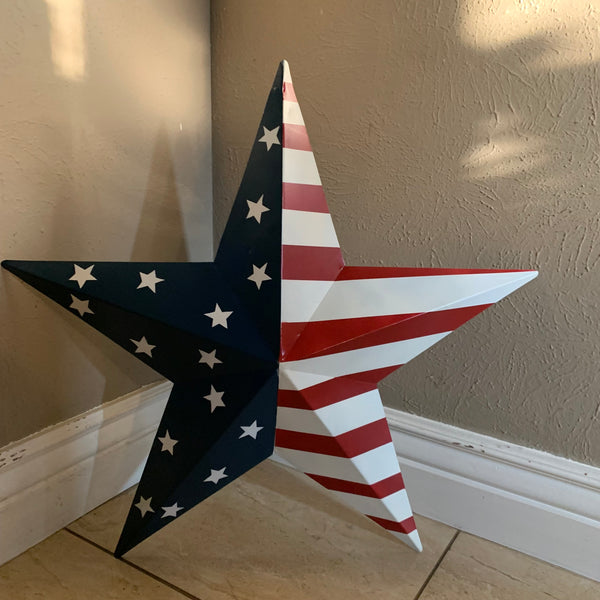 12",16",24",30",36" USA AMERICAN FLAG STAR STYLE#9 RED WHITE & BLUE METAL BARN STAR METAL WALL ART HANDMADE