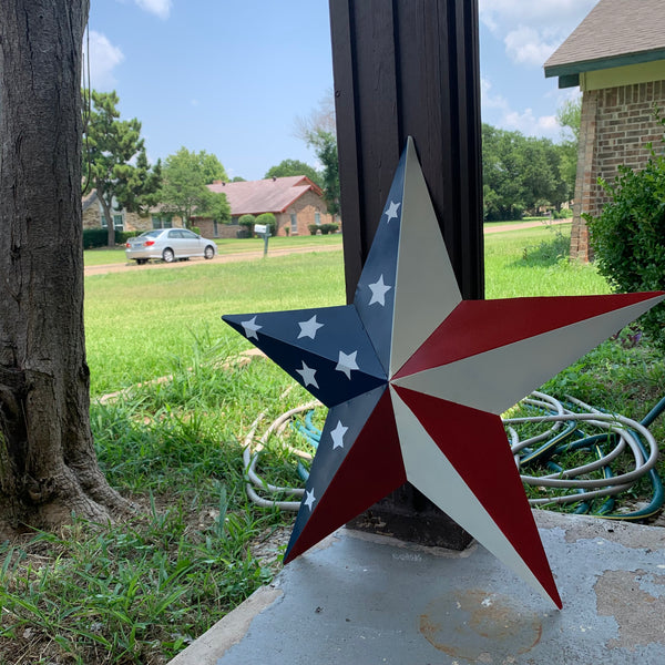 12",16",24",30",36" USA AMERICAN FLAG STAR STYLE #1 RED WHITE & BLUE METAL BARN STAR WALL ART HANDMADE STYLE# 1