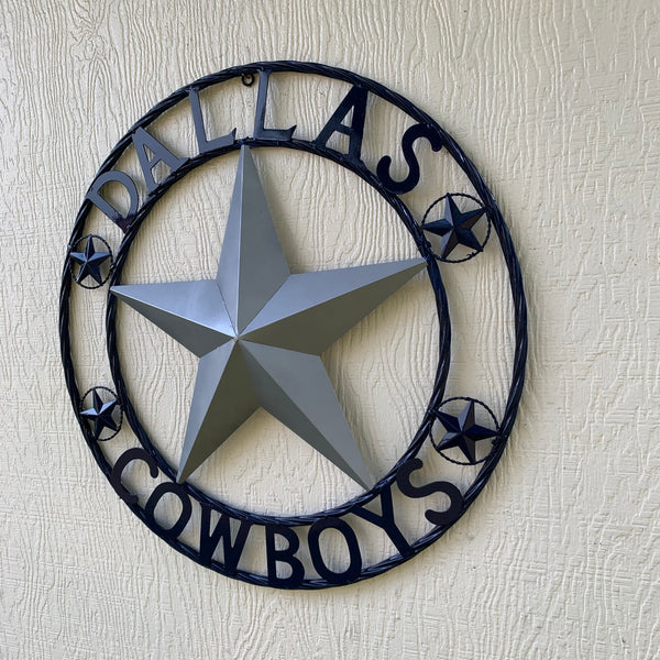 DALLAS COWBOYS SILVER & NAVY BLUE BARN STAR CUSTOM METAL VINTAGE LONE STAR WESTERN HOME DECOR HANDMADE 24",32",36",40",42",44",46",48",50"
