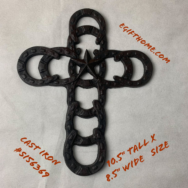 Si56369 HORSESHOES Western Cross Cast Iron Texas Star Rustic Dark Brown Wall Home Decor 10 ½ x 8 ½ inches #56369