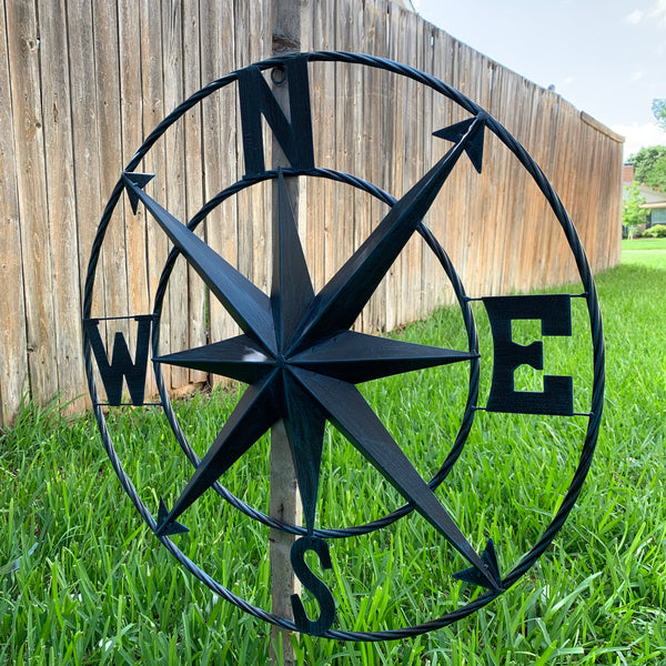 COMPASS NAVY BLUE 24" METAL SIGN WESTERN HOME DECOR HANDMADE NEW
