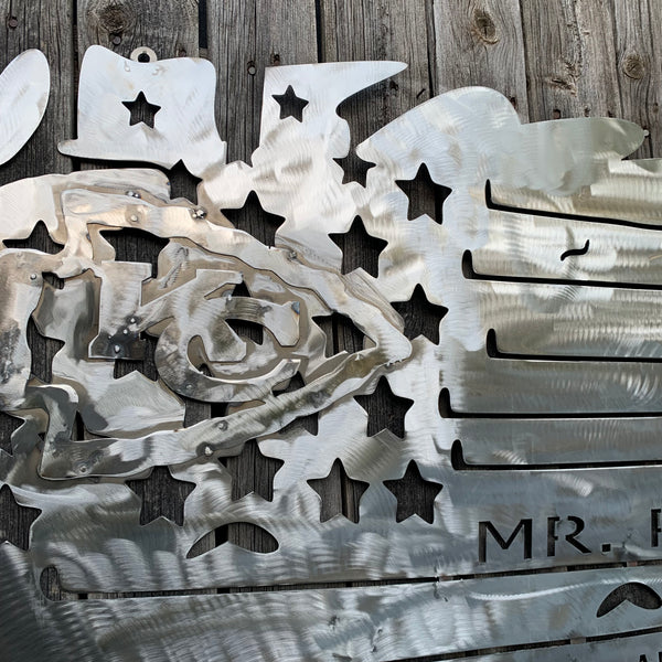 YOUR CUSTOM NAME TATTERED FLAG CUSTOM METAL VINTAGE CRAFT WALL ART HOME DECOR