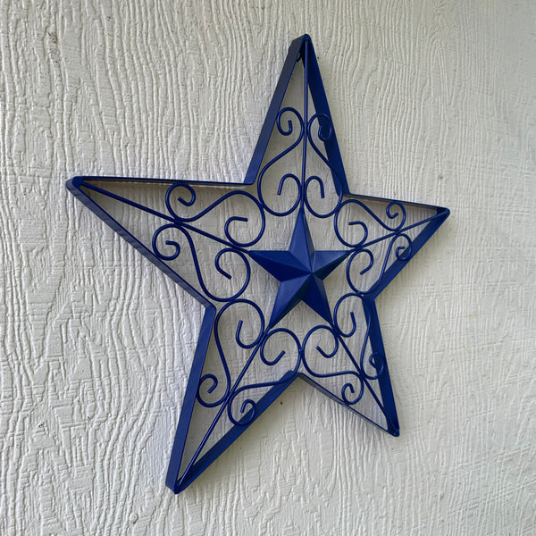 17" SCROLL ART BRIGHT BLUE Barn Star Metal Wall Art Western Home Decor Vintage Rustic Bronze Copper Art New-#A18002
