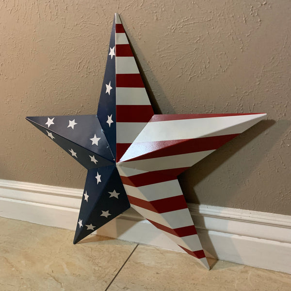 12",16",24",30",36" USA AMERICAN FLAG STAR STYLE#9 RED WHITE & BLUE METAL BARN STAR METAL WALL ART HANDMADE