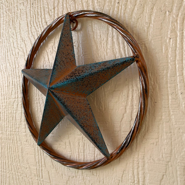 TURQUOISE DISTRESSED BARN METAL STAR WESTERN HOME DECOR ART HANDMADE