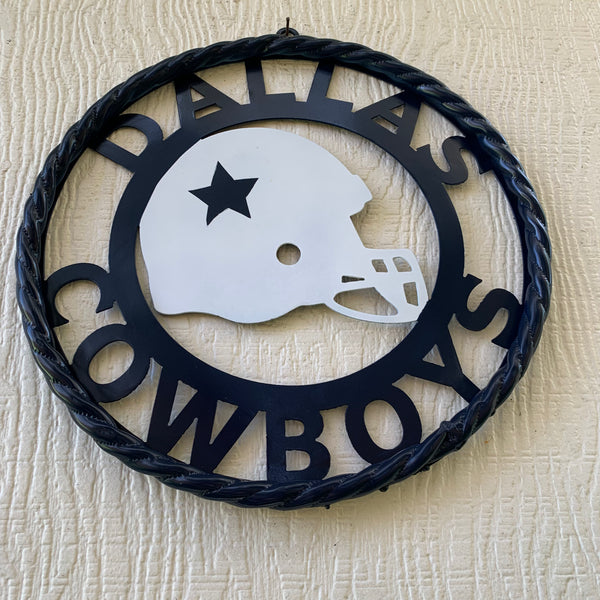 12", 18", 24", 32" DALLAS COWBOYS HELMET SIGN NAVY BLUE & WHITE METAL CUSTOM VINTAGE CRAFT WALL ART TEAM SIGN HANDMADE