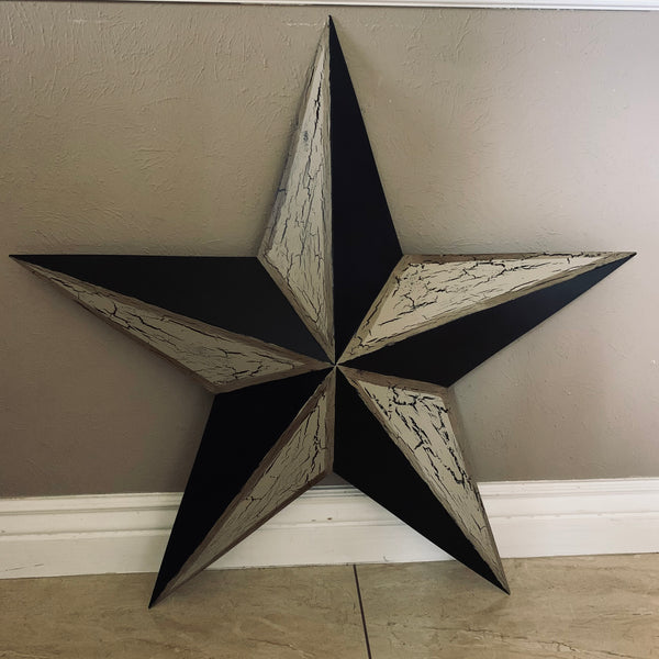 CRACKLE STYLE BEIGE & BLACK METAL BARN STAR METAL WALL ART WESTERN HOME DECOR RUSTIC NEW